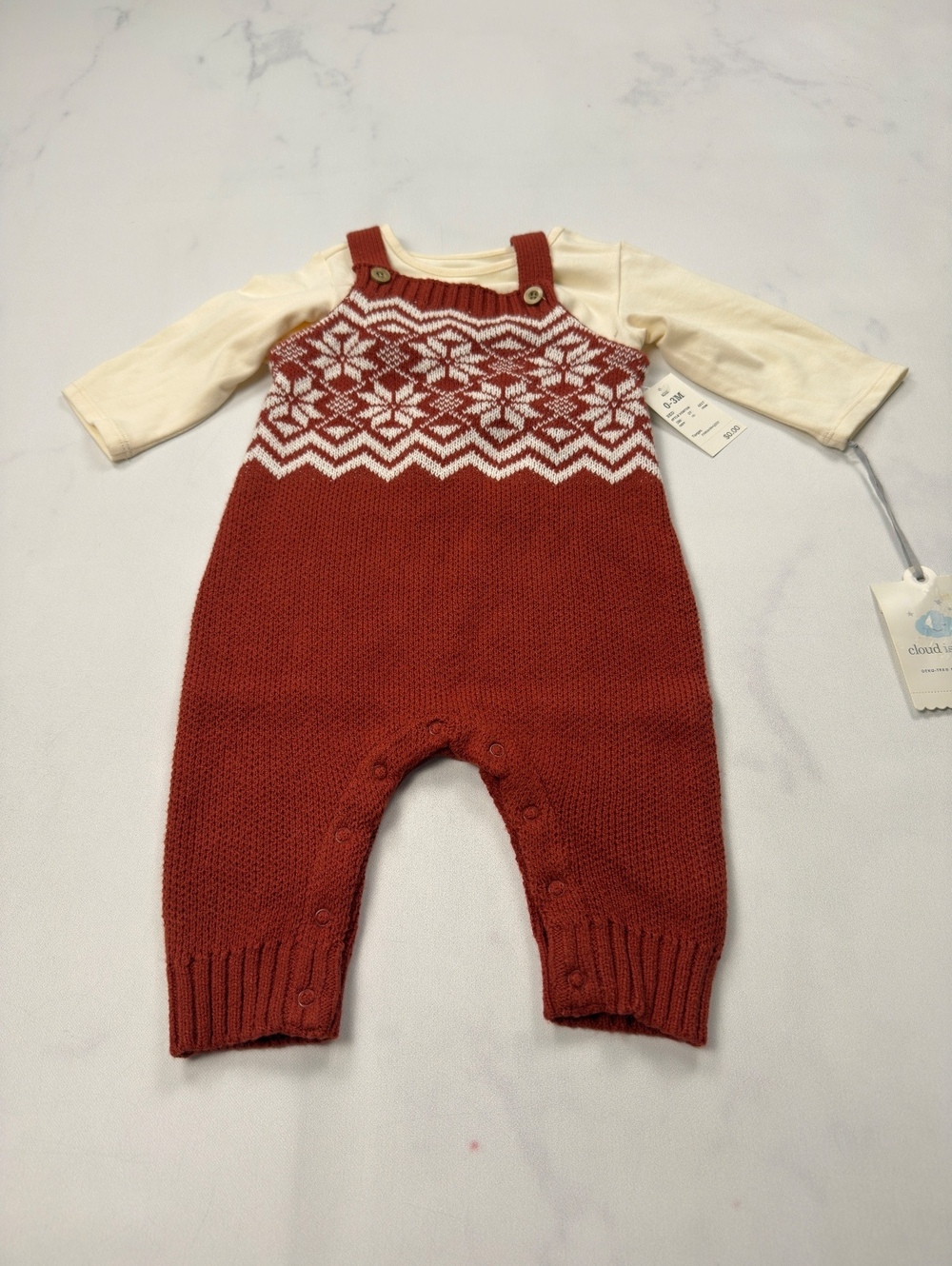 Cloud Island Baby Knit Romper Red Cream - Boys 0-3M